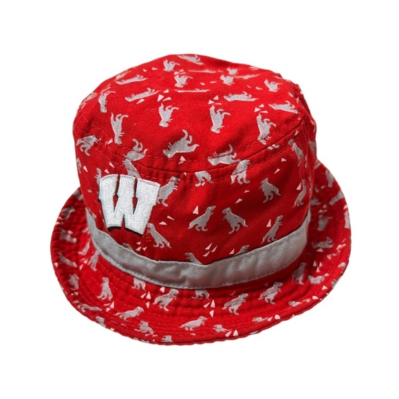 Wisconsin Badgers Red New Era Infant Bucket Hat With Allover Dinosaur Print - Picture 7 of 9